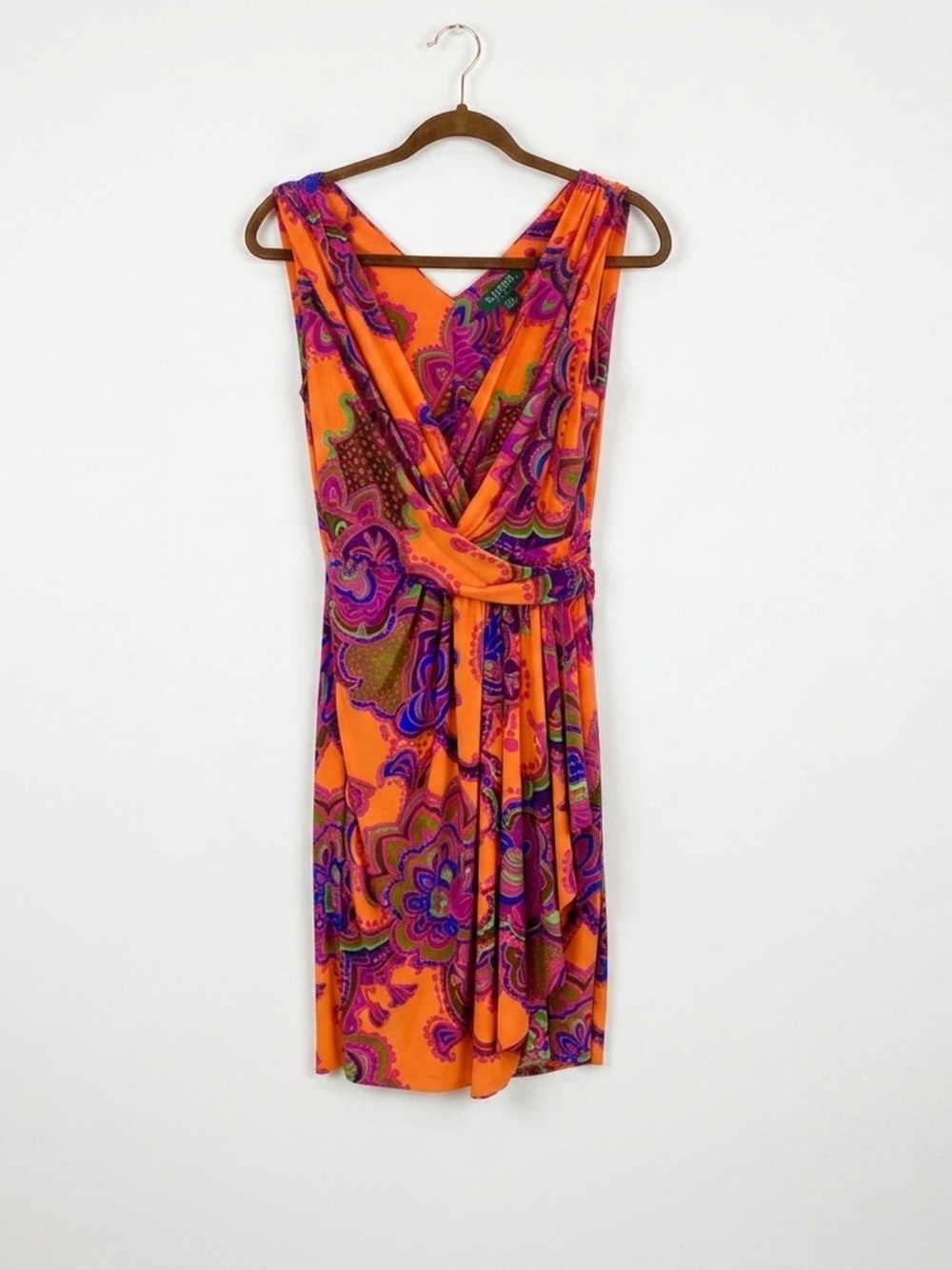 Lauren Ralph Lauren Paisley Faux Wrap Sheath Dress Orange Purple Size 10